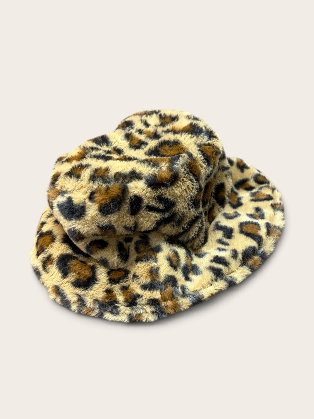 Faux Fur Leopard Print Bucket Hat